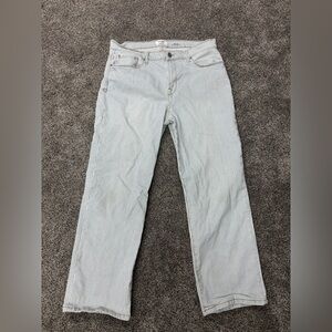 Kensie Blue and White Striped High Waist Straight Leg Jeans